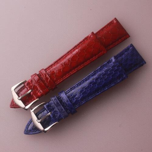 New High Guality Genuine Snakeskin Strap Unisex Style Soft Leather Watchbands 20mm 22mm Red and Blue