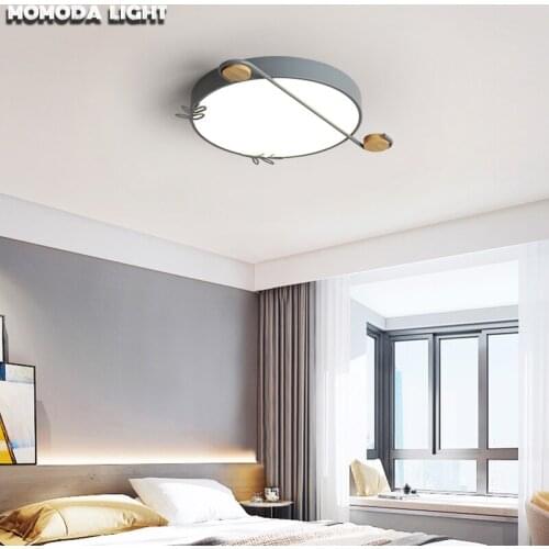 MOMODA Originality Led Ceiling Lights White/Gray Modern Round Wood Iron Art Lamps for Bedroom Home Decorative Indoor Lightings