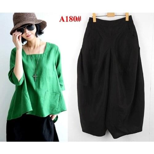 Original design summer womens vintage fluid plus size loose linen pants female trousers 14475