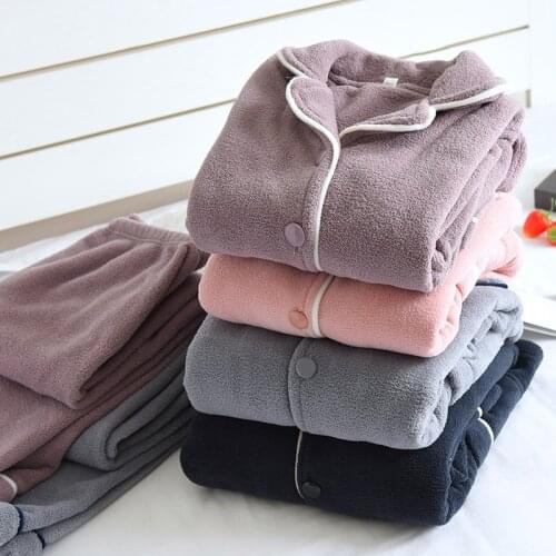 244 Autumn Winter Women Thicken Warm Soft Pajamas Sets Fashion Pajama Long Sleeve Flannel Pyjamas Sets Men Sleepwear Underwear