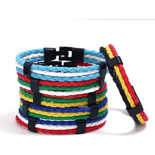 DUTRIEUX Weave Men Women Spain Germany France Italy Argentina National Flag PU Leather Fan Bracelets Handmade Jewelry