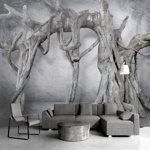 Custom Mural Wallpaper Modern Fashion Black And White Art Wall Painting 3D Tree Root Embossed Non-woven Living Room Home Decor