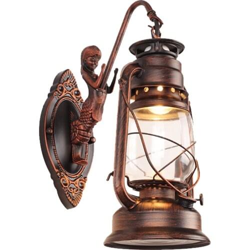 Retro Glowed Kerosene Wall Lamps Loft Aisle Balcony Outdoor Waterproof Wall Lights Mermaid Industrial Garden Luminaria Fixtures