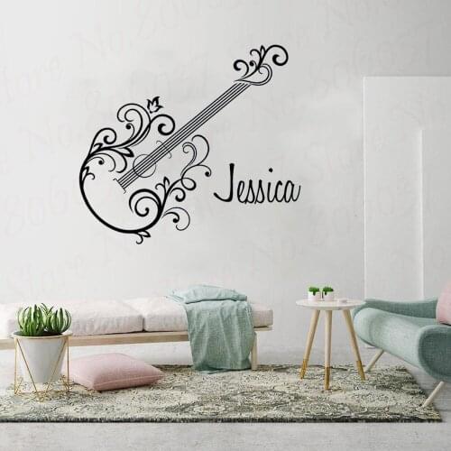 Guitar Custom Name Wall Decal Personalized Name Living Room Removable Self Adhesive Music Band Wallpaper WL1455