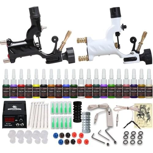 Beginner Tattoo Starter Kits 2 Rotary Tattoo Machines Guns Sets Power Supply Needles Top Tattoo Free Shipping
