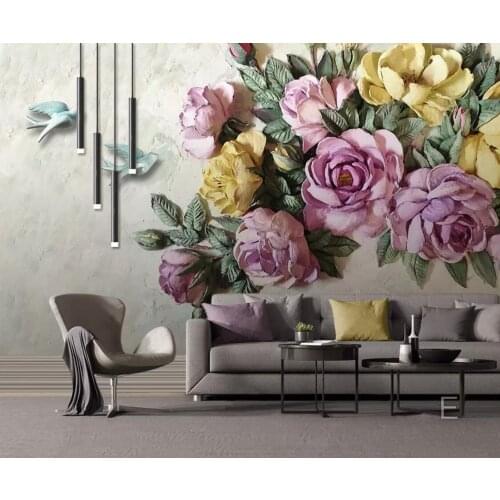 Embossed Flower Wallpaper Murals 3D Mural Photo Wall Papers Wall Art Decor Floral Contact Paper Home Improvement Wall Cover