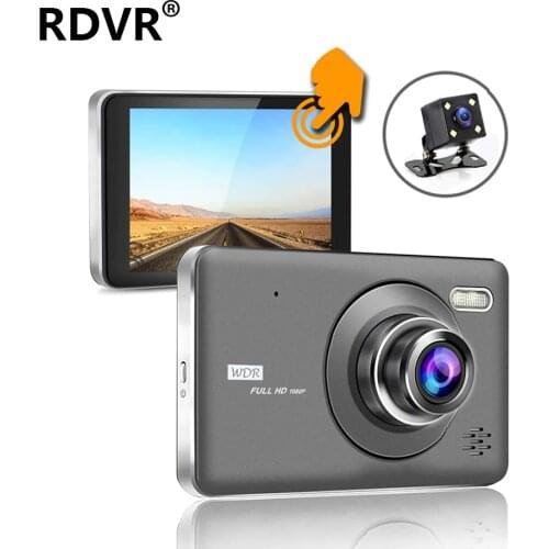 New 4" FHD 1080P Dual Lens dash cam Recorder car dvr Big Touch Screen IPS Video registrator Parking Monitor with Rear Camera