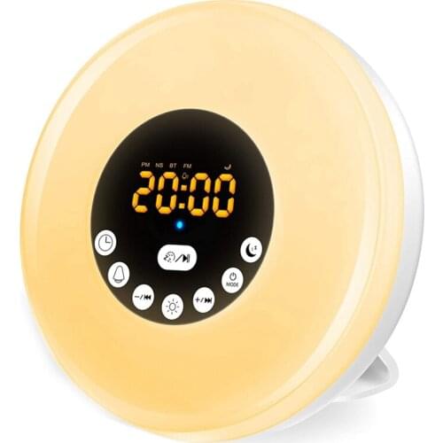 Wake Up Light,Bedside Sunrise Alarm Clock Night Light,Dimmable Warm & Colorful Light,Natural Sounds,FM Radio