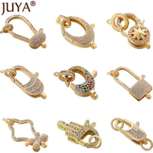 Multi Styles Cubic Zirconia Lobster Clasps For Jewelry Components Cooper Connectors Necklace Accessories DIY Jewelry Supplies
