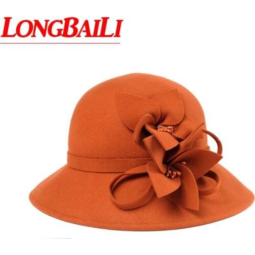 LongBaiLi Winer Fashion Wide Brim Wool Felt Fedora Hats For Women Free Shipping SWDW089