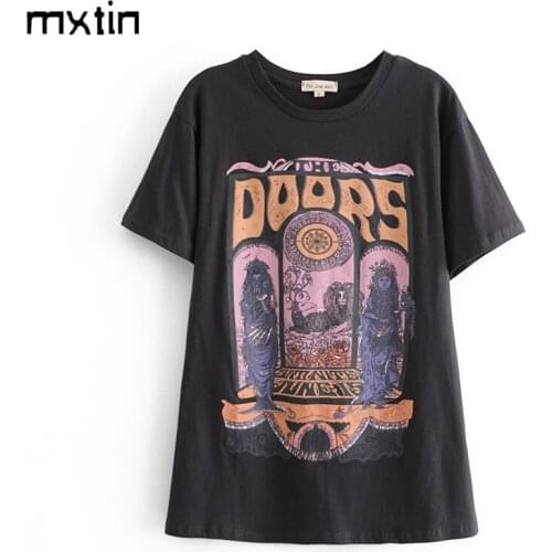2021 Summer Vintage Figurine Print T Shirt Women Casual Long Tops Tees O-neck Loose Female Casual harajuku Ladies T-Shirt