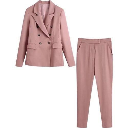 YENKYE Women Double Breasted Blazer + High Waist Trousers 2 Piece Set Elegant Lady OL Slim Formal Suit Chic Outfits Pant Suits