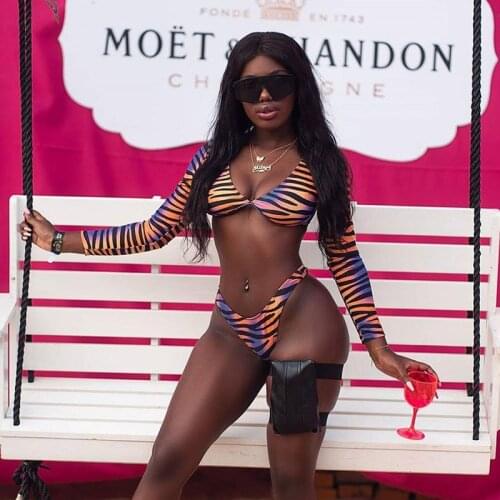 Long Sleeve Swimsuit Colo Womens Swimwear High Leg Bikini Set Plus Size 2021 Summer African Bathing Suit Sexy Biquini Beachwear