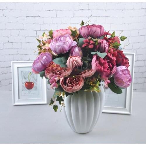 1Pc flowers beautiful retro peony artificial flower silk fake bouquet for family wedding DIY decoration dandelion