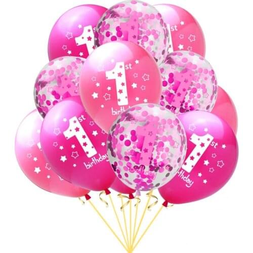 10pcs Pink 1st Birthday Balloon One 1 Year Old First Happy Birthday Party Decoration Latex Ballons Globos Baby Shower Girl Favor