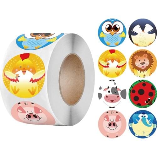 100-500pcs Reward Sticker Cartoon Animals Sticker for Kids Encourage Sealing Labels Round Paper School Teacher Supplies Child