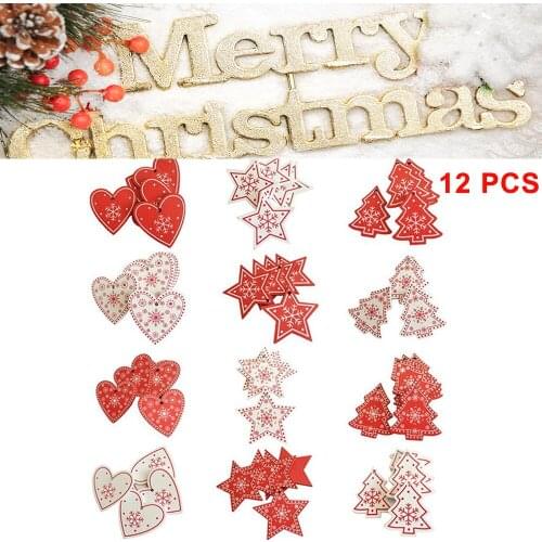12pcs New Year Wood Christmas Tree Ornament Wooden Hanging Pendants Gifts Snow Elk Christmas Decora adornos de navidad 3