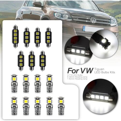 14pcs White Auto Interior LED Light Bulbs Canbus Kit For 2007 -2018 VW Tiguan Map Dome Turnk License Plate Light Car styling