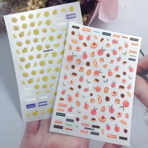 Japanese Style 3d Nail Sticker DIY Fruit Back Glue Adhesive Nail Decals Hot Selling Fashion Design Nail Art Manicure Women Girl