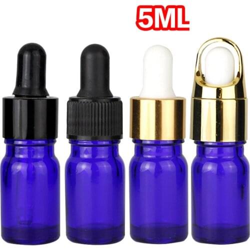 5ml Blue Glass Dropper Bottles Aluminum Dropper Oil Essential Bottle In Refillable Drop Liquid Pipette Bottles 0C