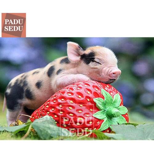 5D Diy Diamond Painting Pig Strawberry Full Set Diamond Embroidery Sale Mosaic Cross Stitch Animals Picture Cute Gifts For Girls