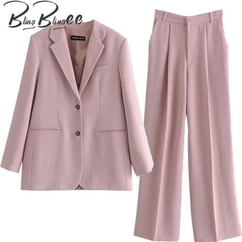 BlingBlingee Za Womens Blazers Suit Pink Two Piece Jacket Set Office Lady Workwear Female Solid Outfit Elegant Urban Outfits