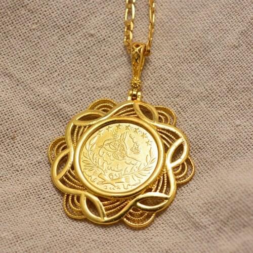 Middle East Arab Gold coin necklace pendant Jewelry for Women Man Muslim Islam Allah Necklace for Turks Gold Color Arab Pendant