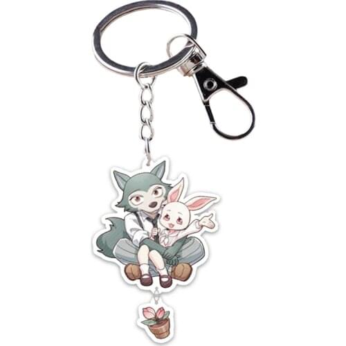 High Quality Anime BEASTARS Legosi Key Chain Pendant Cosplay Two-sided Acrylic Keychain Keyring