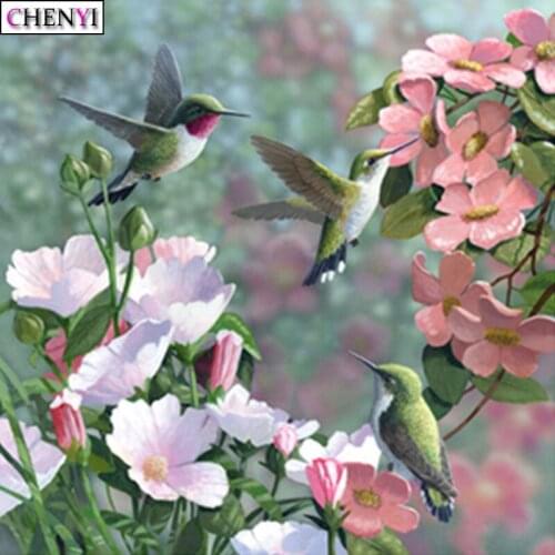 CHENYI 5D DIY Diamond Painting Hummingbird Full Round/Square Diamond Embroidery Cross Stitch Bird Flower Needlework Wall Decor