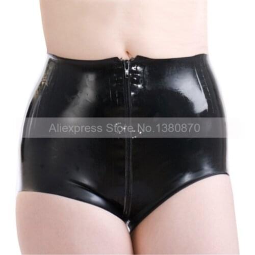 Front Zip to Ass Black Female Sexy Rubber Latex Panties Tight Women Knickers Underwear Lingerie S-LPW064