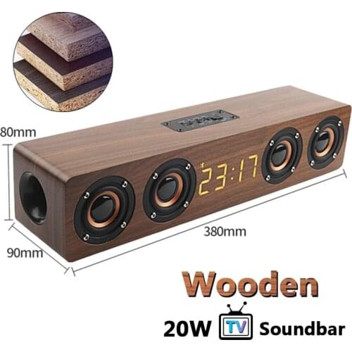 Wooden TV Soundbar Wireless Column Home Theater Bluetooth Speaker Alarm Clock Multi-function Subwoofer for Computer Speakers AUX