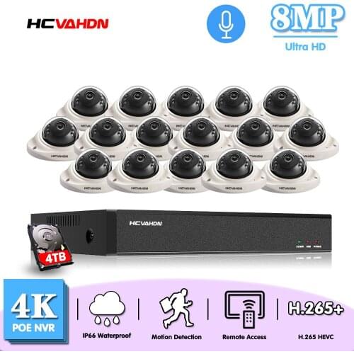 16 Channel CCTV Cameras Security System Kit 4k 16ch NVR Kit 4K POE Dome Video Surveillance Camera System Set 8CH 8MP IP Cam Set