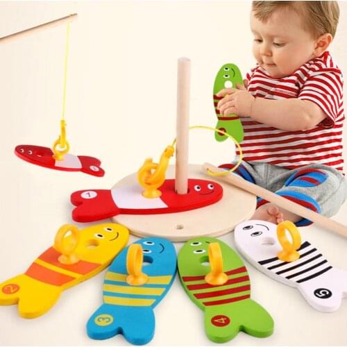 Building Blocks Cartoon Design Educational Wooden Kids Fishing Toys Gift Baby Toddler Early Education Cognition Toy