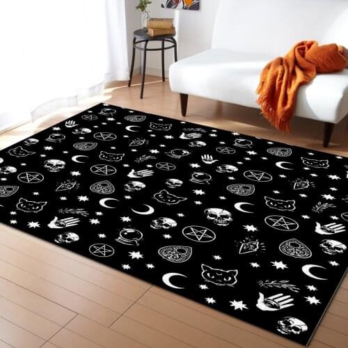 Black Witch Skull Moon Divination Carpets for Living Room Bedroom Area Rug Kids Room Play Mat 3D Printed Home Large Carpet