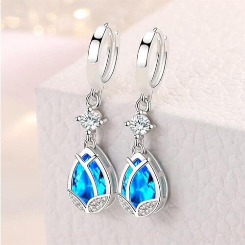Fashion Water Drop Flower Tulip Earrings Female Temperament Hanging Silver Plated Earring Women Charming Anniversary Party Gift