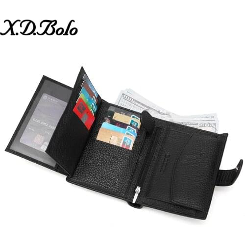 X.D.BOLO Men Leather Purse Fashion Genuine Leather Male Wallet for Credit Card Holder Zipper Coin Pocket Purses