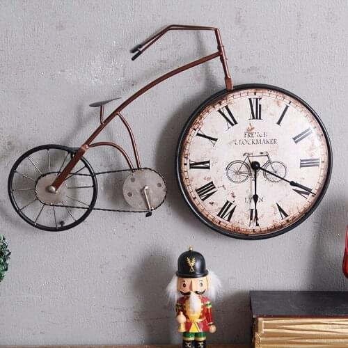 American Retro Living Room Bedroom Creative Bicycle Wall Clock Wall Decoration Personality Decoration Clock Wall Decoration