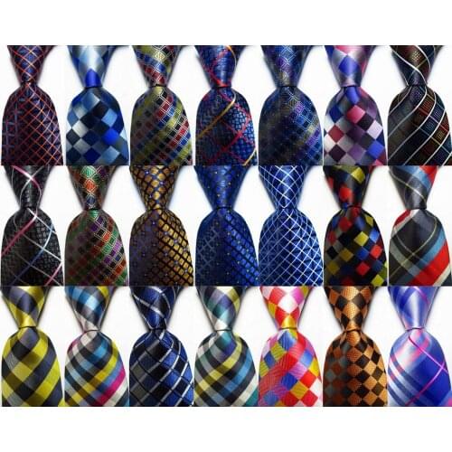 New Fashion Plaid Tie Mens 9cm Silk Necktie Set Gold Purple Yellow JACQUARD WOVEN 100% Silk Mens Tie Necktie
