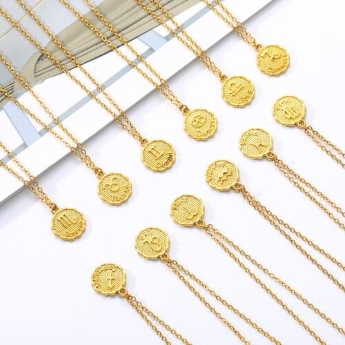 Twelve Horoscope Coin Necklace Women Leo Collier Astrologie Gold Aries Zodiac Necklace for Women 12 Constellation Female Jewelry