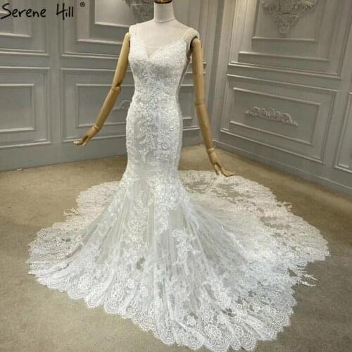 Serene Hill Ivory Mermaid Sexy Wedding Dress 2020 Backless Beadings Lace High-end Bridal Gown Custom Made CHA2416