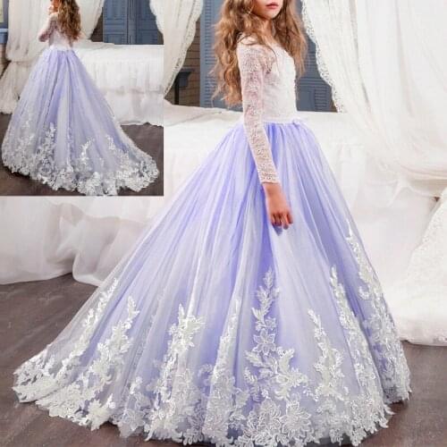 Girls Wedding Bridesmaid Dresses for Kids Long Sleeveless Embroidery Trailing Puffy Long Dress Kids Party Vintage Dress