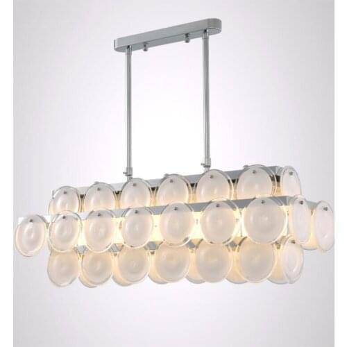 Jmmxiuz Luxury Modern Chandelier Glass Lighting For Dining Room Rectangle Hanging Fixture Kitchen Island White LED Chandelier