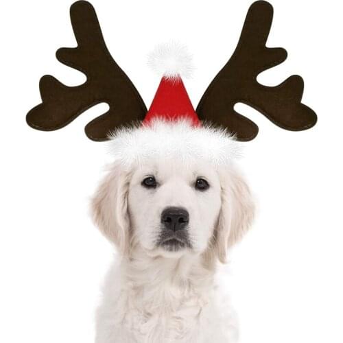 Christmas Reindeer Antlers Dog Hat Clothes Adjustable Elastic Strap Headband Classic Headwear Party Pet Costumes For Chihuahua