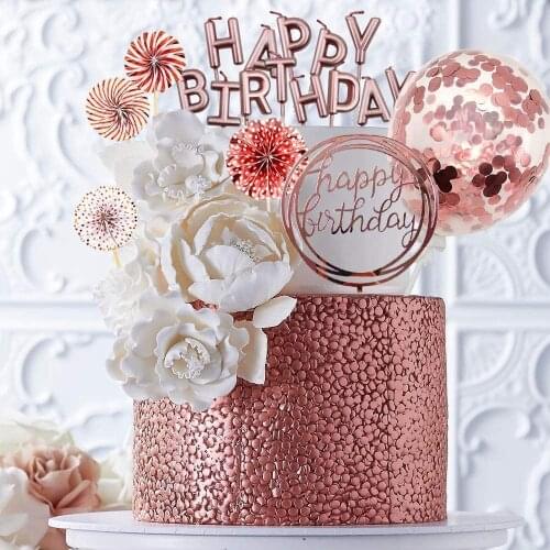 Rose Gold Cake Topper Set Happy Birthday Party Decor Sweet Birthday Cake Topper Girls Party Favor Birthday Cake Decor