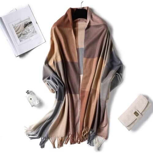 New Plaid Imitation Cashmere Long Scarf for Women Winter Thick Warmth Shawl Fashion Tassel Bandanas Head Scarf