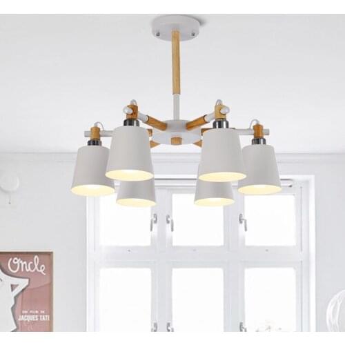 3/6 Heads Modern Black/White Lamp Creative Wooden+Iron Chandelier Lamps Lights Living Room Restaurant Lighting