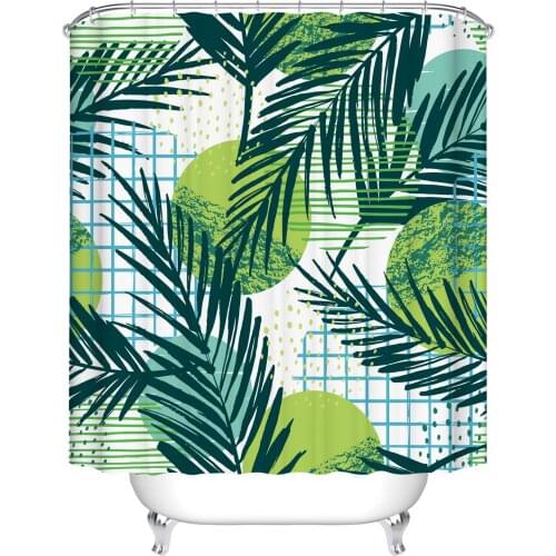 Tropical Green Plant Palm Leaf Monstera Shower Curtains Bathroom Curtain African Shower Curtain Frabic Waterproof Bath Curtain