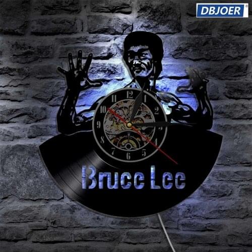 Vintage Kung Ku Master Bruce Lee Design Vinyl Record LED Wall Light Home Wall Art Shop Pub Office Playroom LP Wall Decor