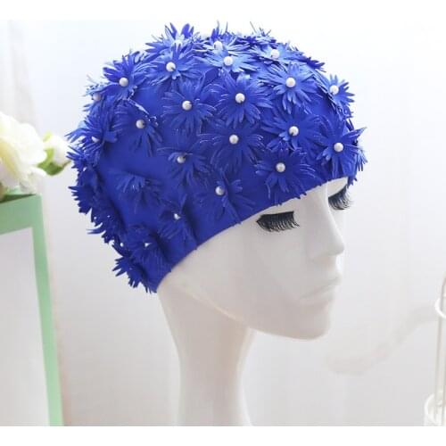 Women Swimming Caps Three-dimensional Double Layer Petals Flowers Long Hair Ladies Spa Swimming Solid Cap