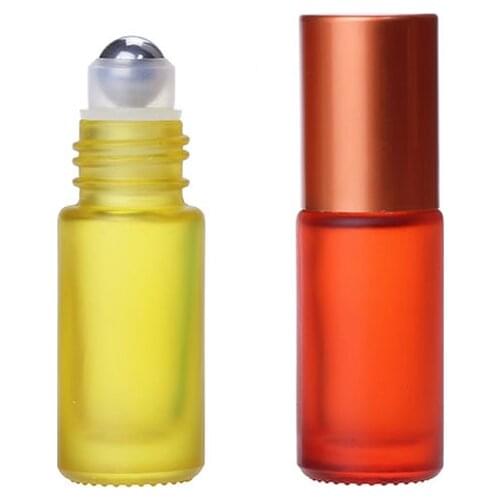 1/5/10PCS 5ml Portable Roller Essential Oil Perfume Thick Glass Bottles Travel Refillable Frosted Colorful Roller Ball Bottle